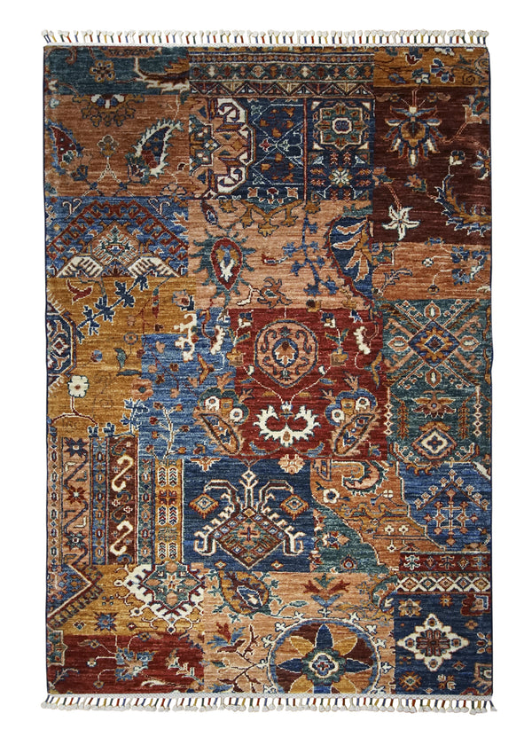 Oriental Rug Pakistani Handmade Area Transitional 3'4"x4'10" (3x5) Multi-color Red Khorjin Geometric Design #A31746