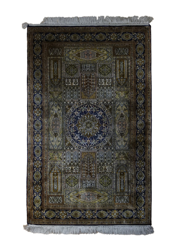 Oriental Rug Kashmiri Handmade Area Traditional 2'6"x4'0" (3x4) Multi-color Blue Green Garden Design #A31763