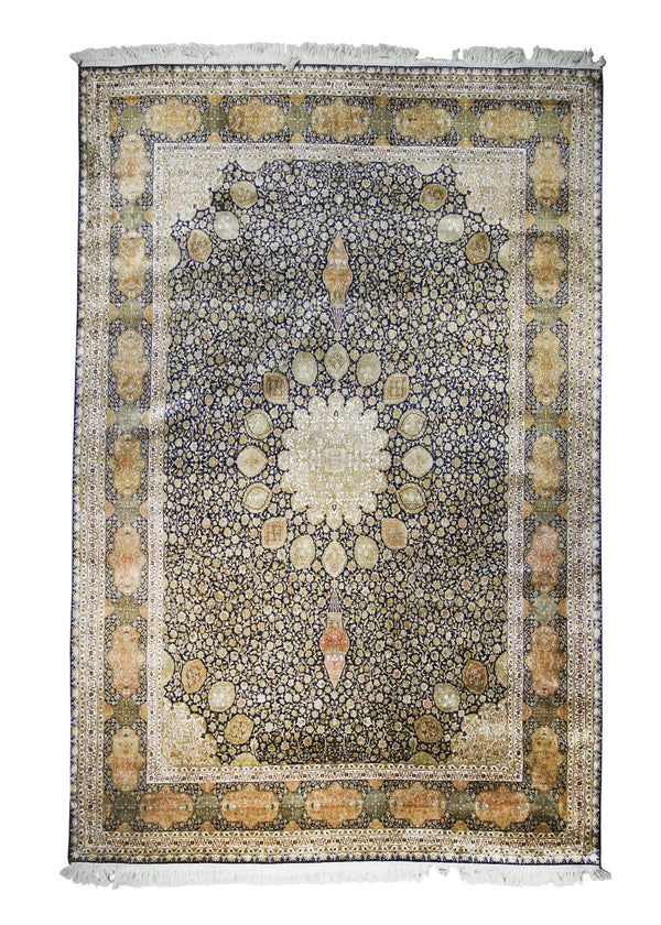 Oriental Rug Kashmiri Handmade Area Traditional 6'10"x10'6" (7x11) Blue Orange Floral Design #A31764