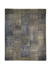 A31770 Persian Rug Tabriz Handmade Area Neutral Vintage 8'0'' x 10'2'' -8x10- Blue Gray Patchwork Geometric Design