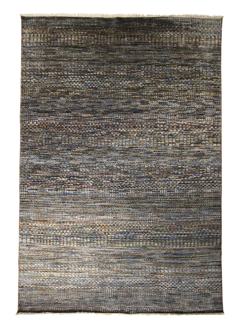 A31788 Oriental Rug Indian Handmade Area Transitional 5'9'' x 8'9'' -6x9- Gray Brown Geometric Grass Design