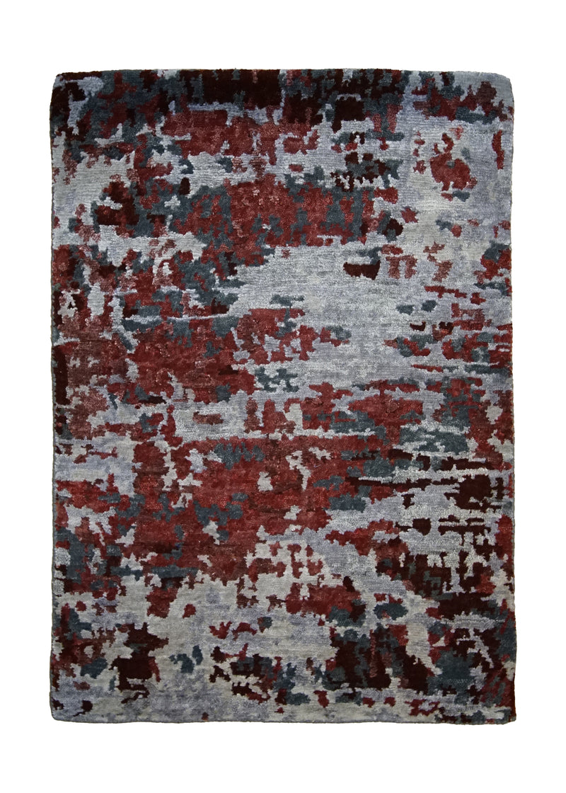 Oriental Rug Indian Handmade Area Modern 2'0"x2'10" (2x3) Red Gray Splatter Abstract Design #A31809