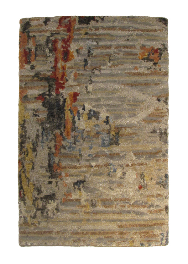 Oriental Rug Indian Handmade Area Modern 2'0"x3'0" (2x3) Brown Multi-color Abstract Splatter Design #A31834