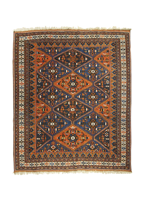 Persian Rug Ghashghaei Handmade Area Tribal Antique 4'6"x5'1" (5x5) Blue Whites/Beige Red Geometric Design #A31912