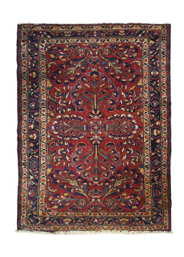 Persian Rug Lilihan Handmade Area Traditional Antique 3'5"x4'7" (3x5) Red Blue Yellow/Gold Geometric Design #A31916