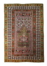 Oriental Rug Turkish Handmade Area Traditional Antique 4'11"x7'3" (5x7) Yellow/Gold Whites/Beige Brown Prayer Rug Design #A31923