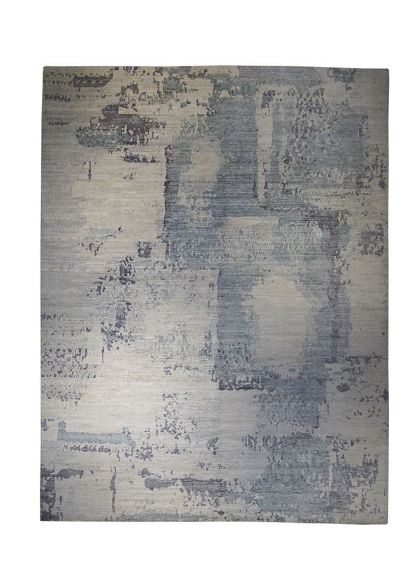 Oriental Rug Pakistani Handmade Area Modern Neutral 8'10"x11'8" (9x12) Whites/Beige Gray Abstract Splatter Design #A31954