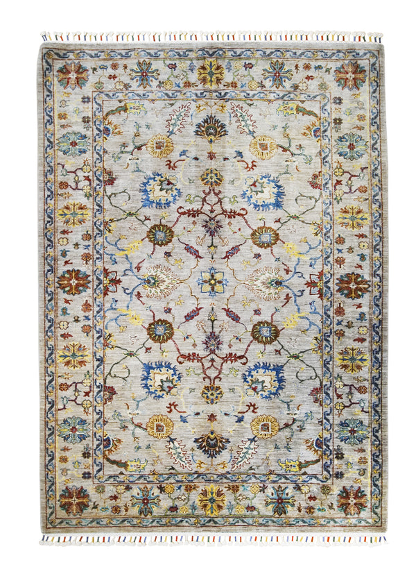 Oriental Rug Pakistani Handmade Area Transitional 5'7"x7'10" (6x8) Whites/Beige Multi-color Sultani Floral Design #A31960