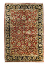 A31982 Oriental Rug Indian Handmade Area Transitional 6'0'' x 8'11'' -6x9- Red Black Yellow Gold Tea Washed Floral Design