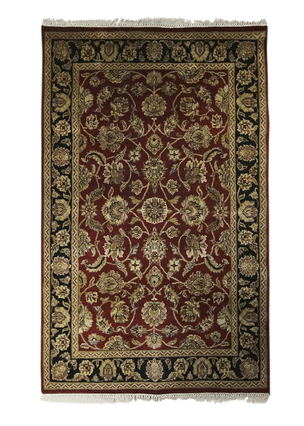 Oriental Rug Indian Handmade Area Transitional 4'1"x6'5" (4x6) Red Black Tea Washed Floral Design #A31983