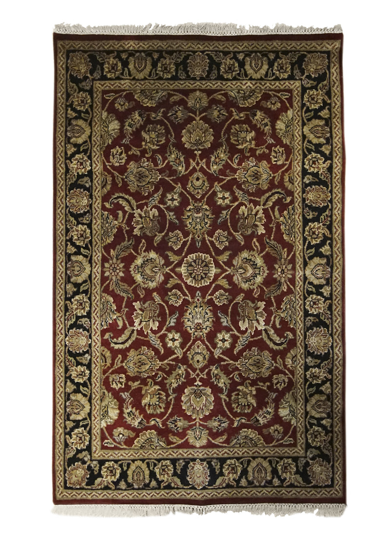 Oriental Rug Indian Handmade Area Transitional 4'1"x6'5" (4x6) Red Black Tea Washed Floral Design #A31983