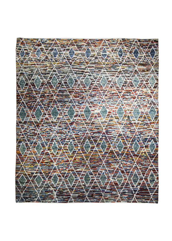 Oriental Rug Pakistani Handmade Area Transitional 8'2"x9'5" (8x9) Multi-color Moroccan Geometric Design #A32028
