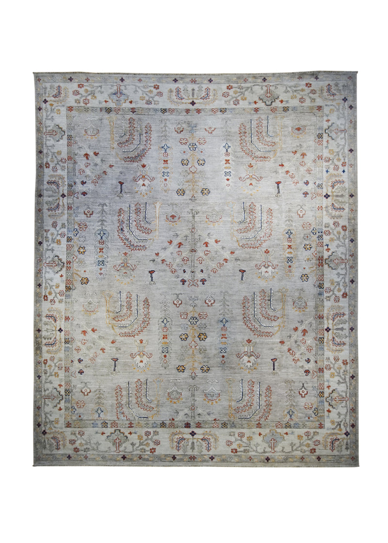 Oriental Rug Pakistani Handmade Area Transitional Neutral 7'8"x9'6" (8x10) Whites/Beige Gray Oushak Floral Design #A32030