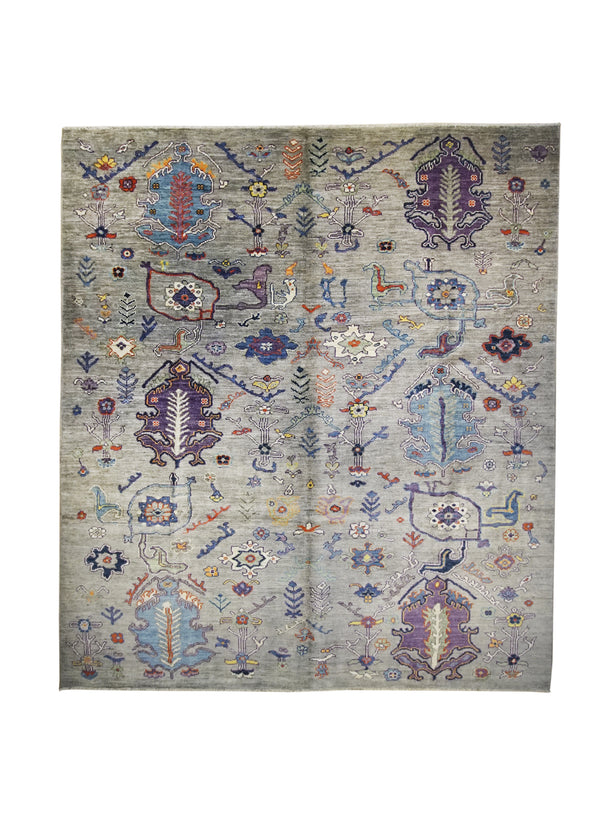 Oriental Rug Pakistani Handmade Area Transitional 8'5"x9'7" (8x10) Gray Whites/Beige Multi-color Oushak Floral Design #A32034
