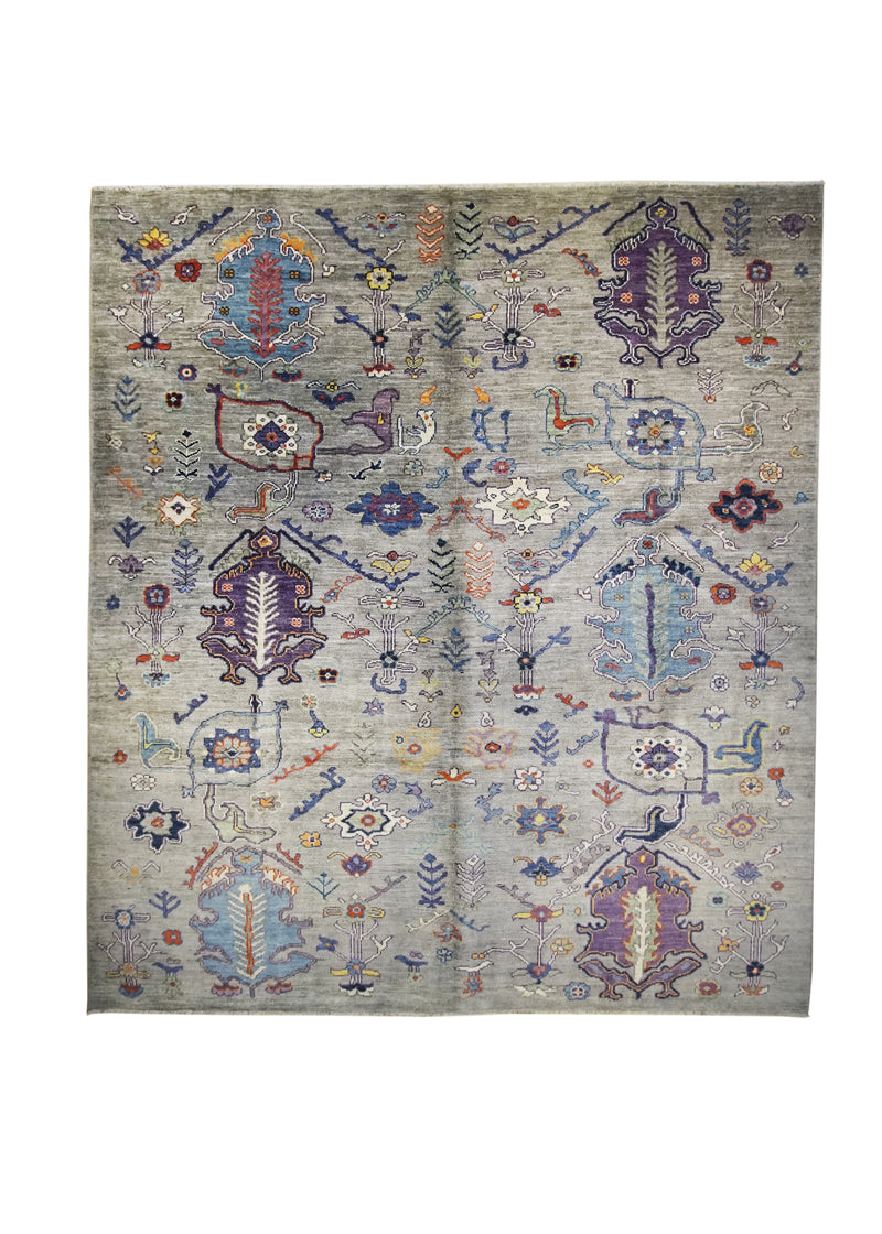 Oriental Rug Pakistani Handmade Area Transitional 8'5"x9'7" (8x10) Gray Whites/Beige Multi-color Oushak Floral Design #A32034