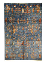 Oriental Rug Pakistani Handmade Area Transitional 5'9"x8'9" (6x9) Blue Khorjin Geometric Gabbeh Design #A32037