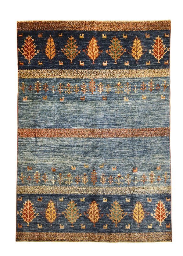 Oriental Rug Pakistani Handmade Area Transitional 5'7"x7'11" (6x8) Blue Multi-color Khorjin Geometric Design #A32040