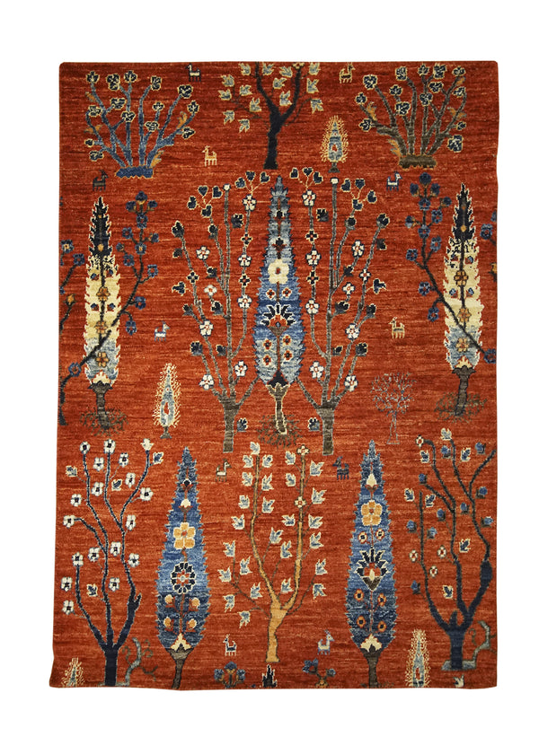 Oriental Rug Pakistani Handmade Area Transitional Tribal 3'2"x4'6" (3x5) Red Blue Tree of Life Lori Gabbeh Design #A32045