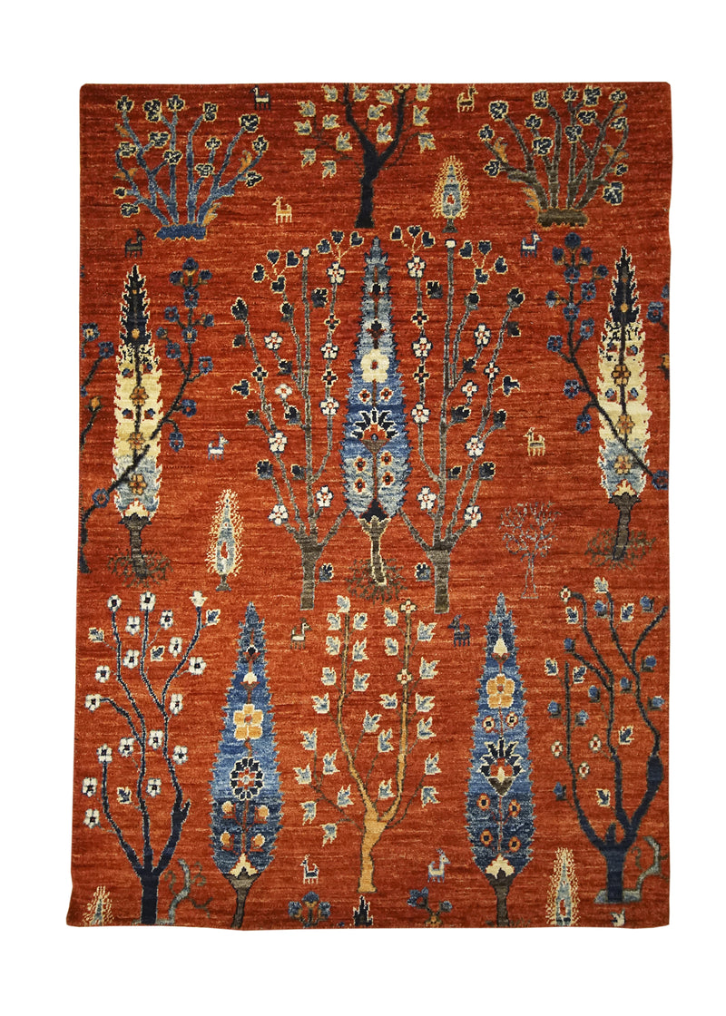 Oriental Rug Pakistani Handmade Area Transitional Tribal 3'2"x4'6" (3x5) Red Blue Tree of Life Lori Gabbeh Design #A32045