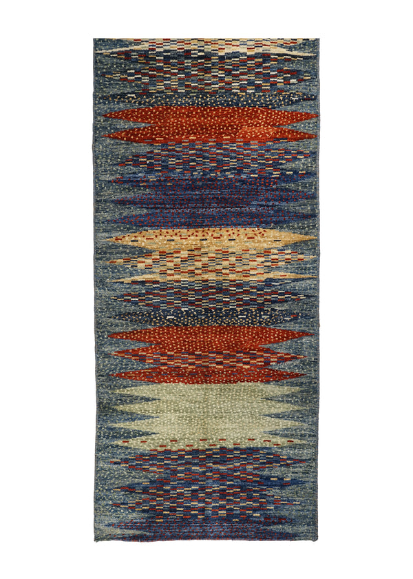 Oriental Rug Pakistani Handmade Runner Transitional Tribal 2'8"x11'4" (3x11) Multi-color Blue Lori Geometric Gabbeh Design #A32061