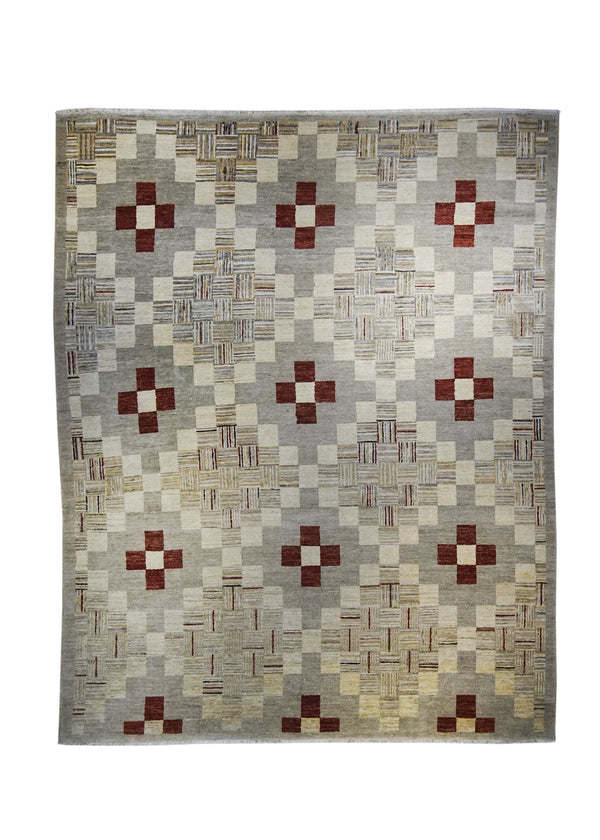 Oriental Rug Afghan Handmade Area Transitional 8'2"x10'0" (8x10) Gray Red Gabbeh Geometric Design #A32138