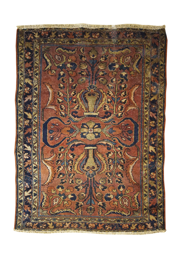 Persian Rug Lilihan Handmade Area Traditional Antique 3'2"x4'4" (3x4) Red Floral Design #A32160