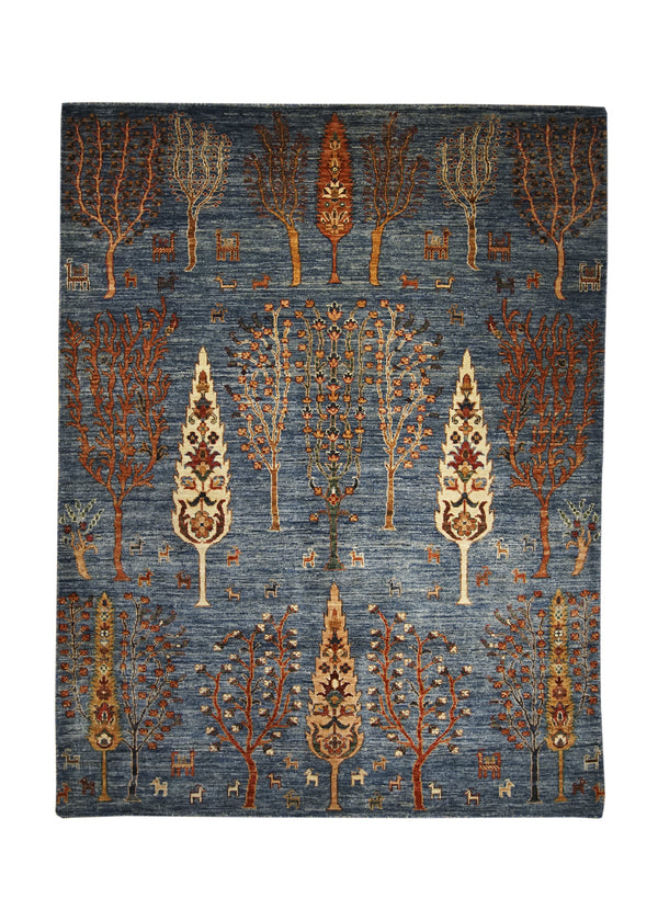 Oriental Rug Pakistani Handmade Area Transitional Tribal 4'11"x6'6" (5x7) Blue Red Lori Geometric Gabbeh Tree of Life Design #A32187