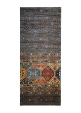 A32188 Oriental Rug Pakistani Handmade Runner Transitional Tribal 2'7'' x 9'10'' -3x10- Gray Orange Multi-color Khorjin Geometric Design