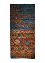 A32189 Oriental Rug Pakistani Handmade Runner Transitional Tribal 2'9'' x 9'8'' -3x10- Blue Red Khorjin Geometric Design