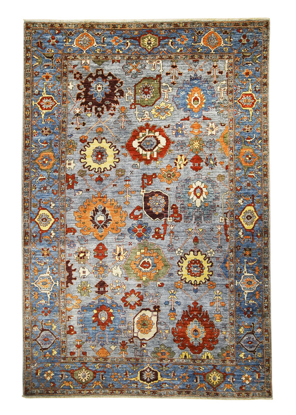 Oriental Rug Pakistani Handmade Area Transitional 5'11"x8'10" (6x9) Gray Blue Yellow/Gold Faryab Floral Oushak Design #A32198