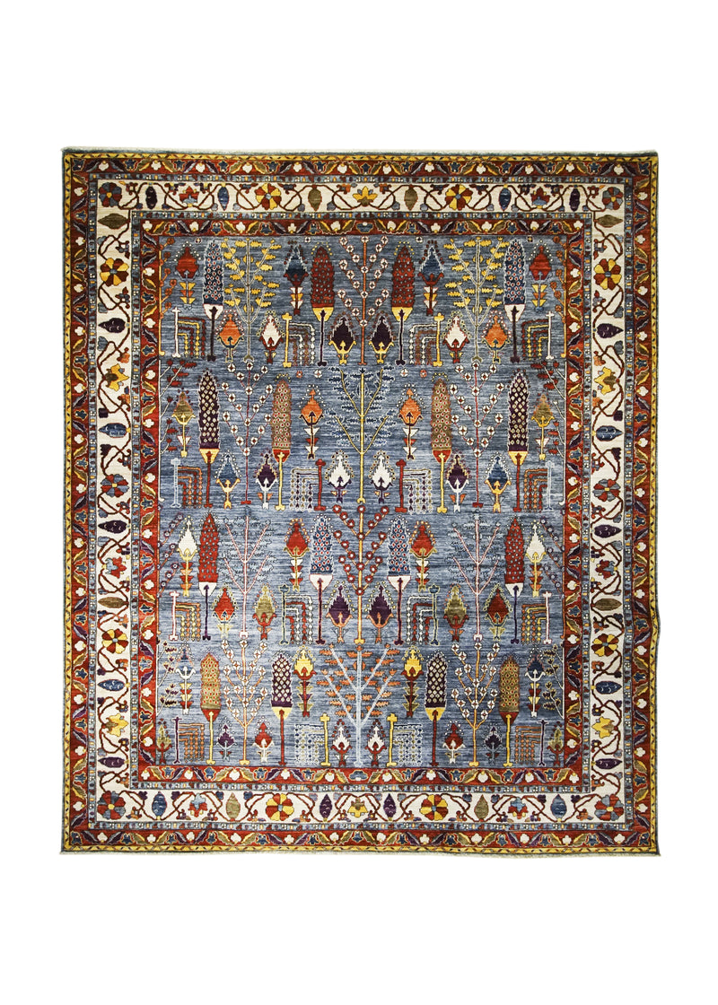 Oriental Rug Pakistani Handmade Area Transitional 8'4"x9'11" (8x10) Blue Yellow/Gold Ariana Tree of Life Bakhshayesh Design #A32200