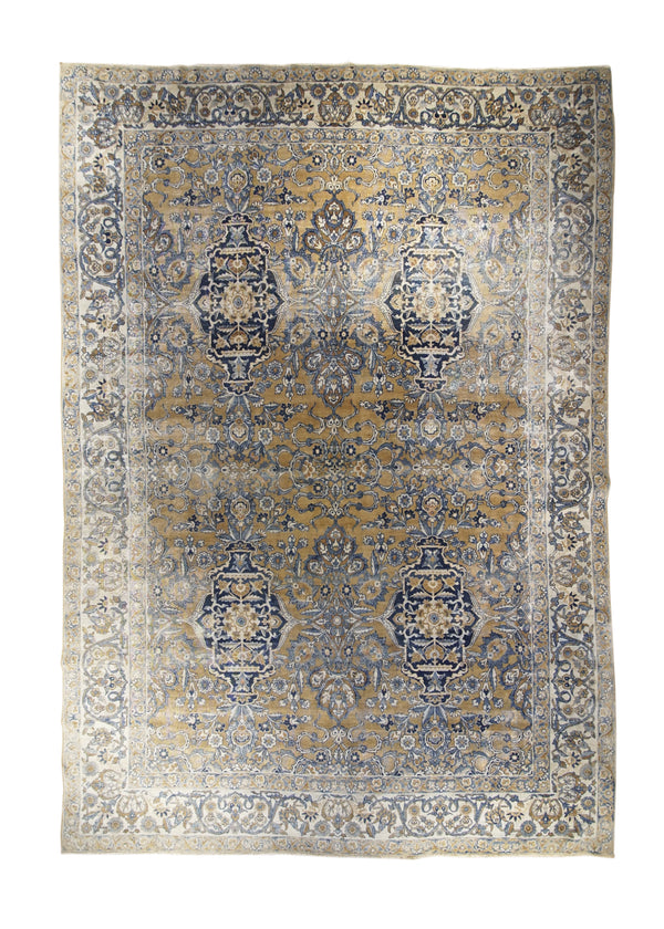 Persian Rug Lavar Kerman Handmade Area Traditional Antique 8'7"x12'2" (9x12) Whites/Beige Blue Brown Floral Design #A32289