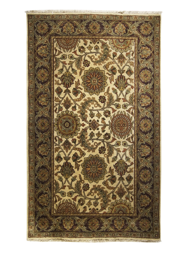 Oriental Rug Indian Handmade Area Transitional 3'0"x5'1" (3x5) Whites/Beige Green Tea Washed Floral Design #A32290