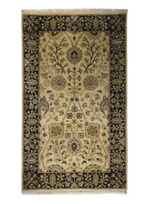 A32291 Oriental Rug Indian Handmade Area Transitional 3'0'' x 5'1'' -3x5- Whites Beige Black Tea Washed Floral Design