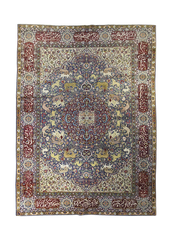 Oriental Rug Indian Handmade Area Traditional Antique 5'1"x7'1" (5x7) Blue Red Green Hunting Scene Pictorial Design #A32299