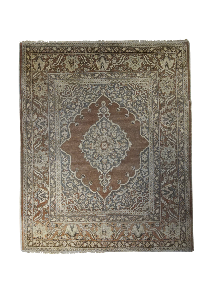 Persian Rug Tabriz Handmade Area Traditional Antique 4'2"x5'2" (4x5) Red Gray Orange Haji Jalili Open Field Design #A32352