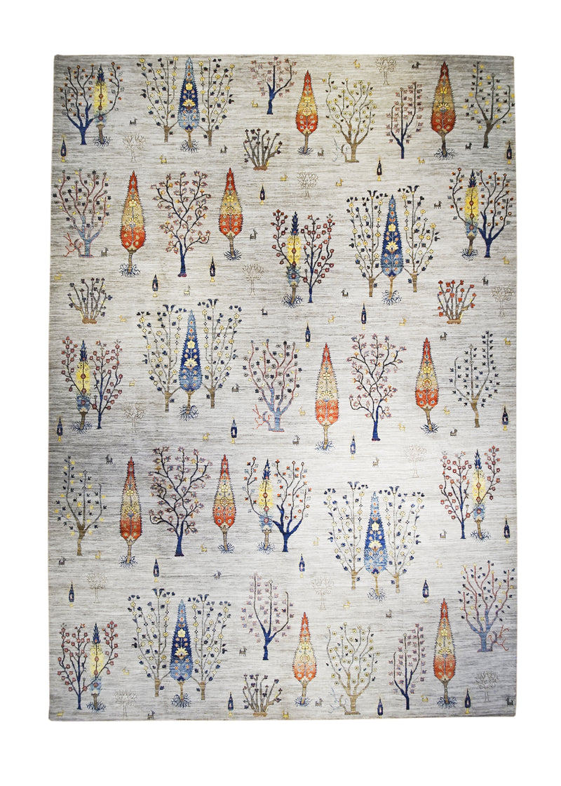 Oriental Rug Pakistani Handmade Area Transitional Tribal 9'9"x13'7" (10x14) Whites/Beige Red Gray Lori Tree of Life Gabbeh Design #A32359
