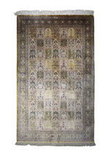 A32379 Persian Rug Qum Handmade Area Traditional 4'5'' x 6'9'' -4x7- Yellow Gold Whites Beige Garden Design