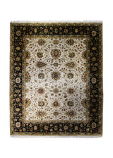 A32461 Oriental Rug Indian Handmade Area Transitional 8'0'' x 9'8'' -8x10- Whites Beige Black Green Tea Washed Floral Design