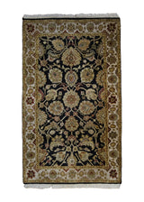 A32496 Oriental Rug Indian Handmade Area Transitional 2'11'' x 4'11'' -3x5- Black Whites Beige Tea Washed Floral Design
