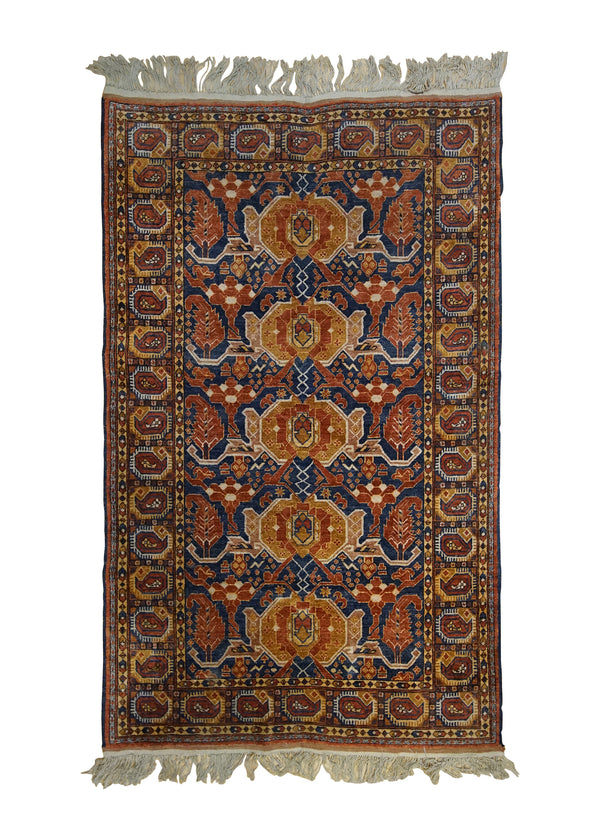 Oriental Rug Afghan Handmade Area Tribal 3'10"x6'0" (4x6) Blue Orange Geometric Design #A32503