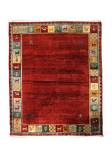 Oriental Rug Turkish Handmade Area Tribal 8'0"x9'10" (8x10) Red Multi-color Blue Gabbeh Plain Animals Design #A32507