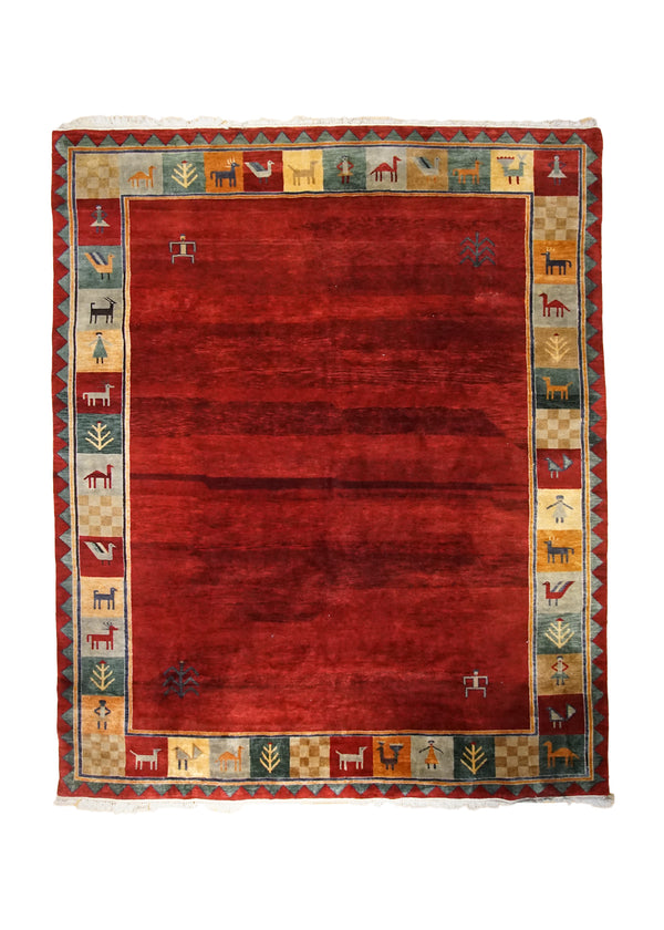 Oriental Rug Turkish Handmade Area Tribal 8'0"x9'10" (8x10) Red Multi-color Blue Gabbeh Plain Animals Design #A32507