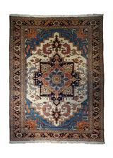 A32509 Persian Rug Malayer Handmade Area Tribal Vintage 9'3'' x 12'3'' -9x12- Red Whites Beige Blue Geometric Design