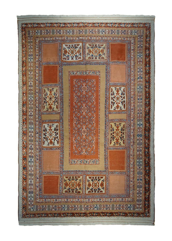 Persian Rug Sirjan Handmade Area Tribal 6'8"x9'11" (7x10) Orange Geometric Panel Design #A32519