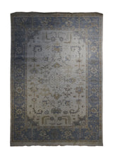 A32550 Oriental Rug Indian Handmade Area Transitional 6'2'' x 8'9'' -6x9- Whites Beige Blue Floral Oushak Design