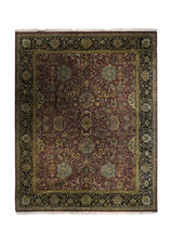Oriental Rug Indian Handmade Area Transitional 8'1"x10'3" (8x10) Black Yellow/Gold Red Tea Washed Floral Design #A32557