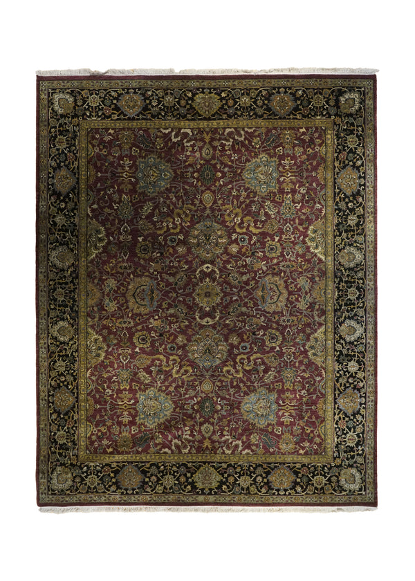 Oriental Rug Indian Handmade Area Transitional 8'1"x10'3" (8x10) Black Yellow/Gold Red Tea Washed Floral Design #A32557