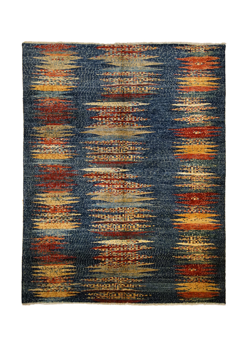 Oriental Rug Pakistani Handmade Area Transitional 5'0"x6'5" (5x6) Blue Multi-color Faryab Geometric Design #A32587