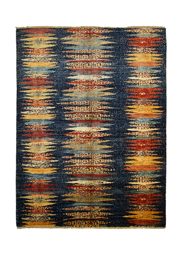 Oriental Rug Pakistani Handmade Area Transitional 4'11"x6'5" (5x6) Blue Multi-color Faryab Geometric Design #A32588